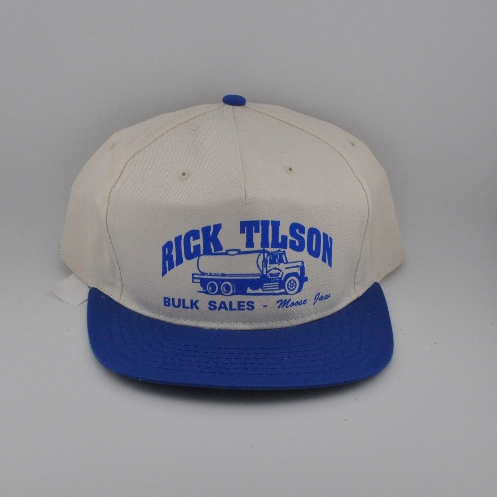 D &‎ A Trophy Rick Tilson Trucker Hat OS Cream Blue Excellent Vintage Snapback